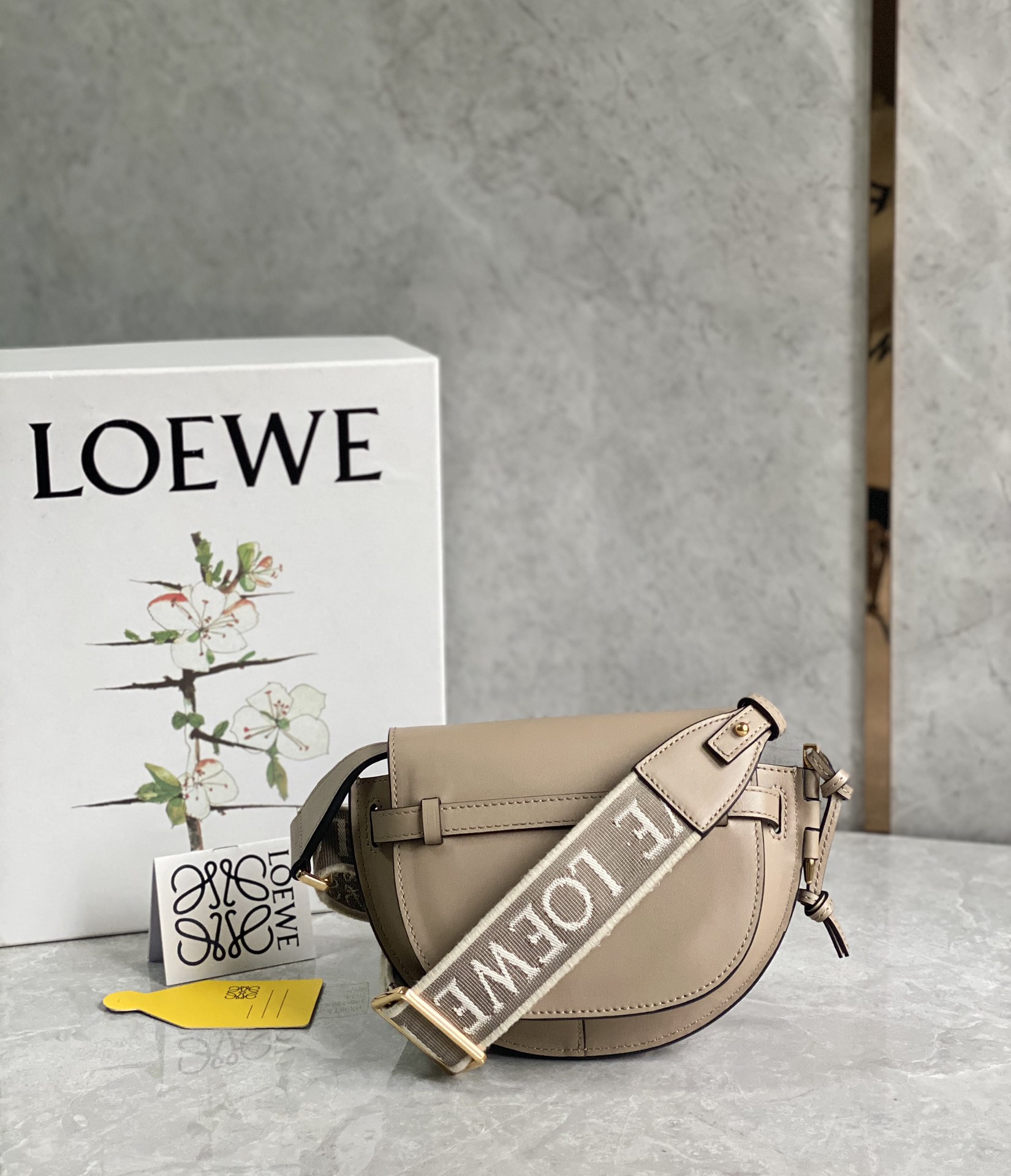 Loewe Mini Gate Dual Bag in Soft Calfskin and Jacquard Sand